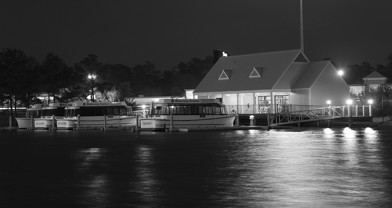 boats water night free photo