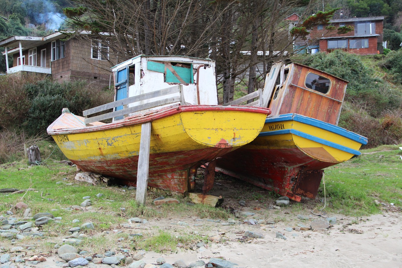 boats stranded southern chile free photo