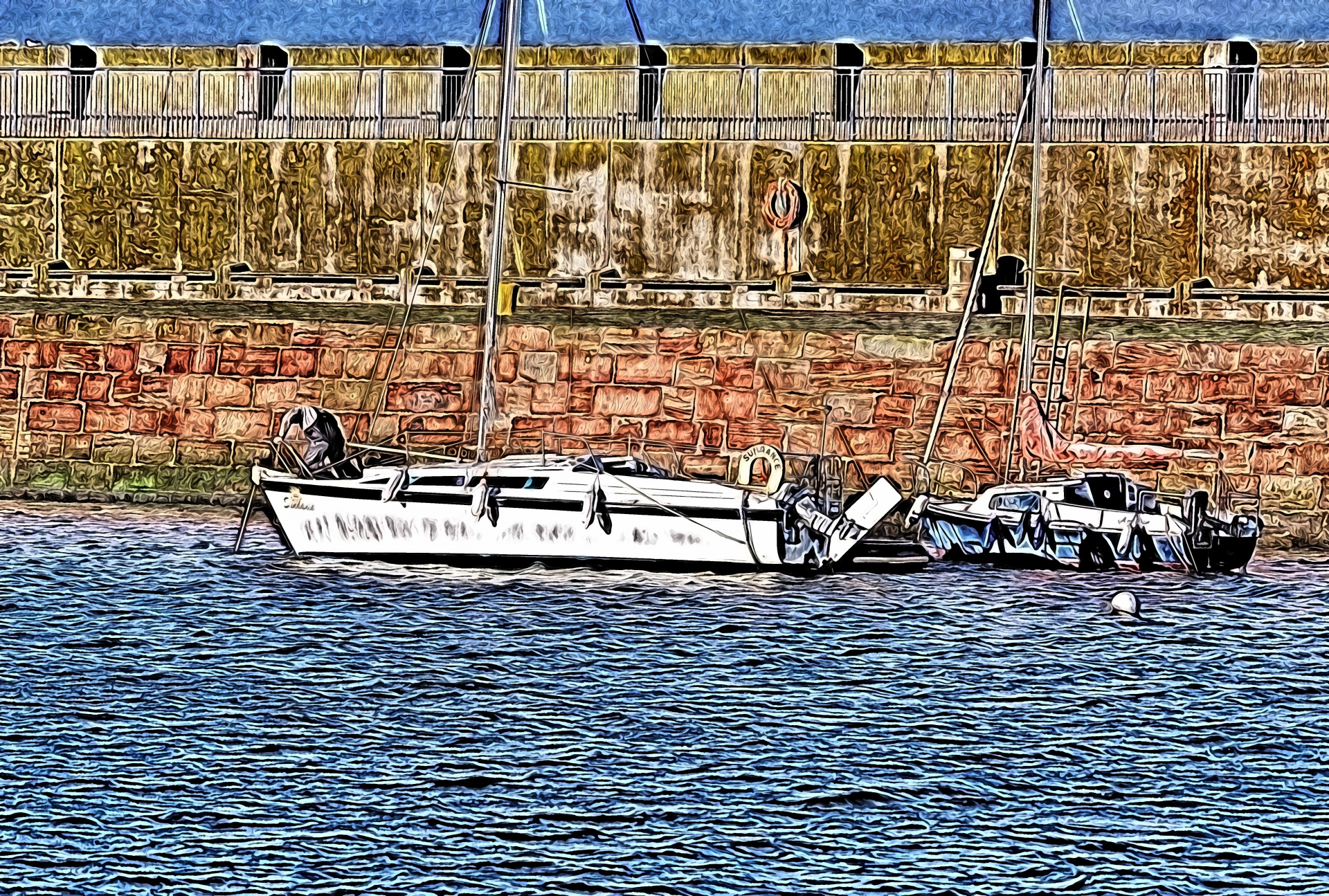 boats painting harbour free photo
