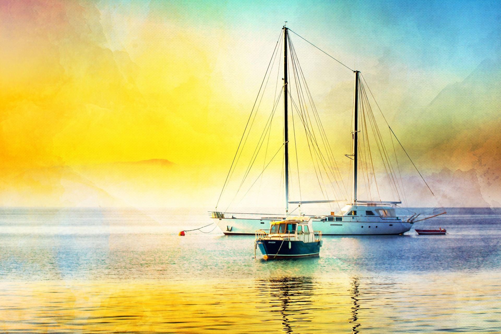 boats seascape painting free photo