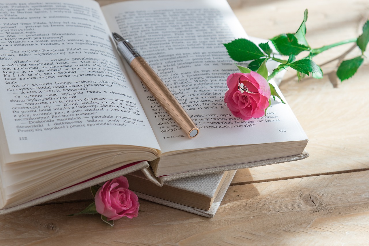 book pen rose free photo