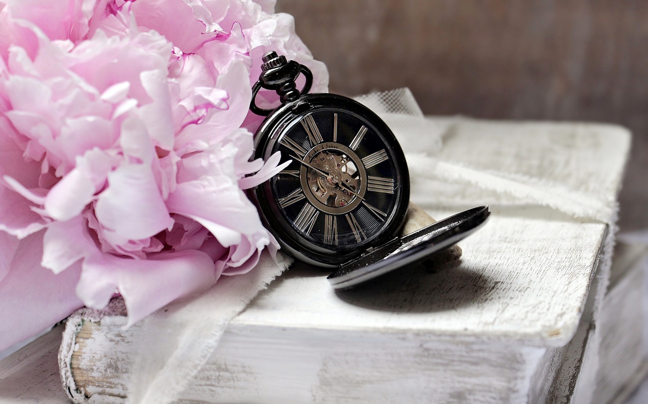 books pocket watch peony free photo