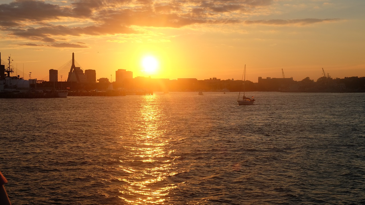 boston  sunset in boston  boston at sunset free photo
