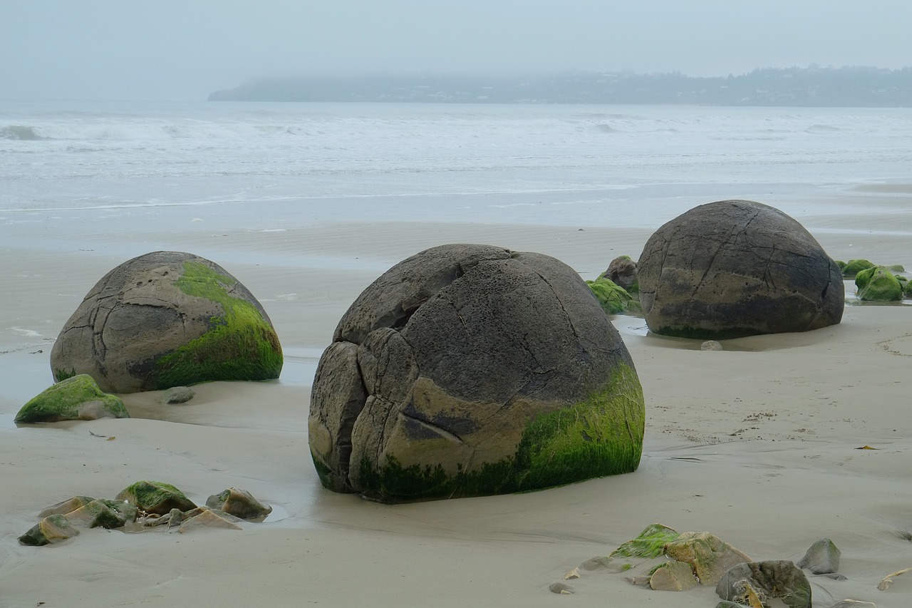 boulders moeraki koekohe beach free photo