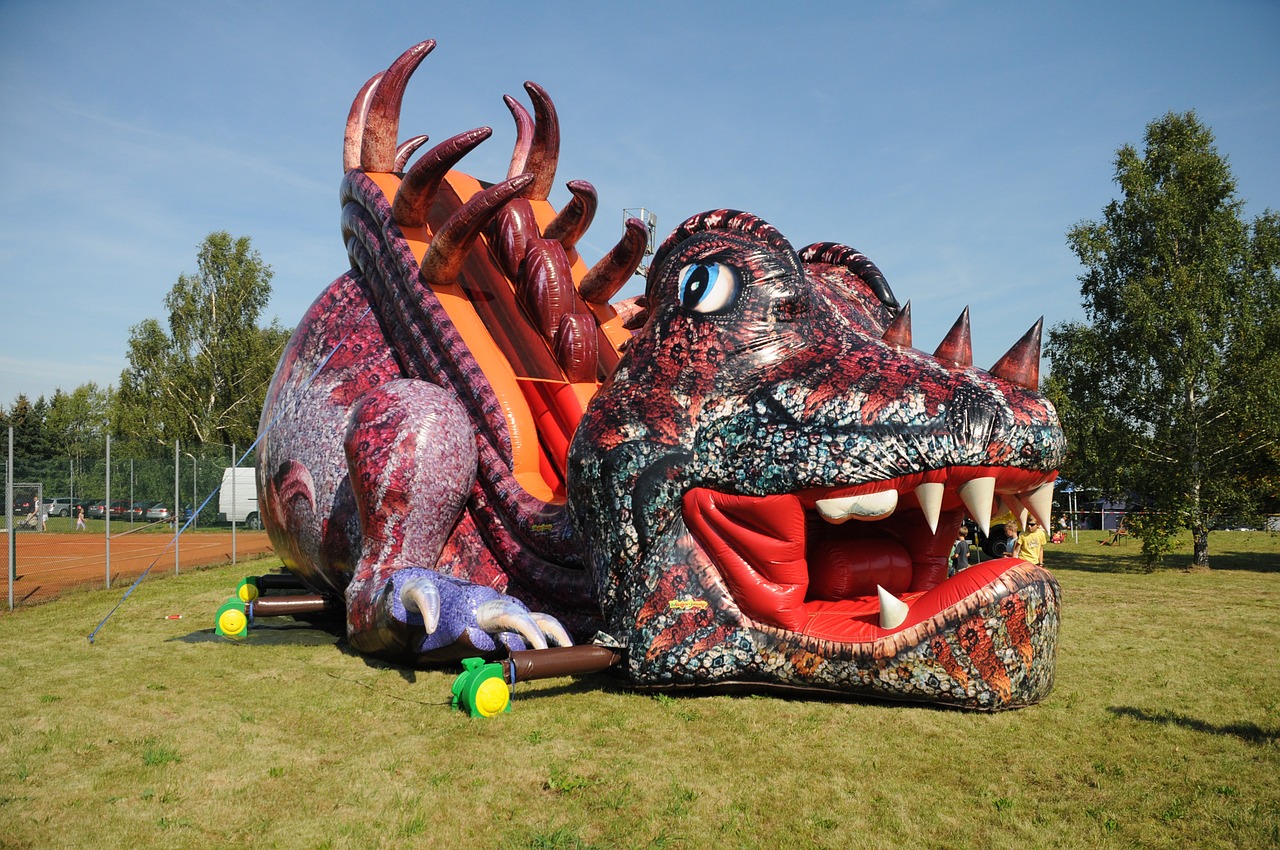 bouncy castle inflatable slide dragons free photo