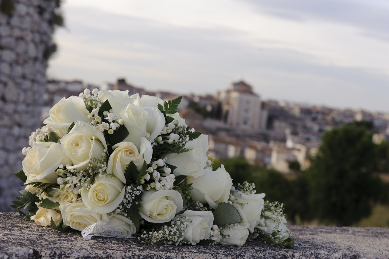 bouquet white rose wedding free photo