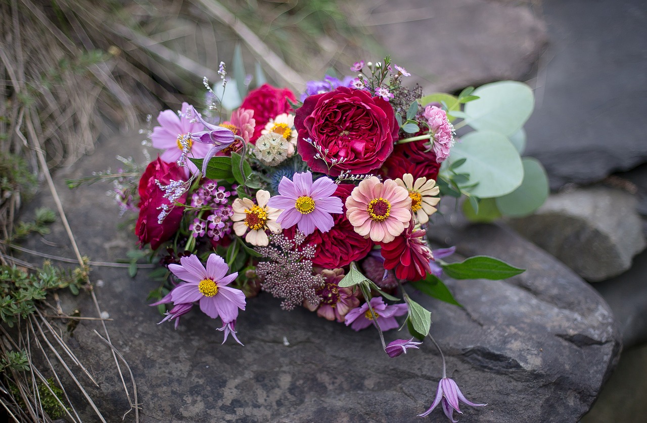 bouquet  peach zinnia  antique rose free photo