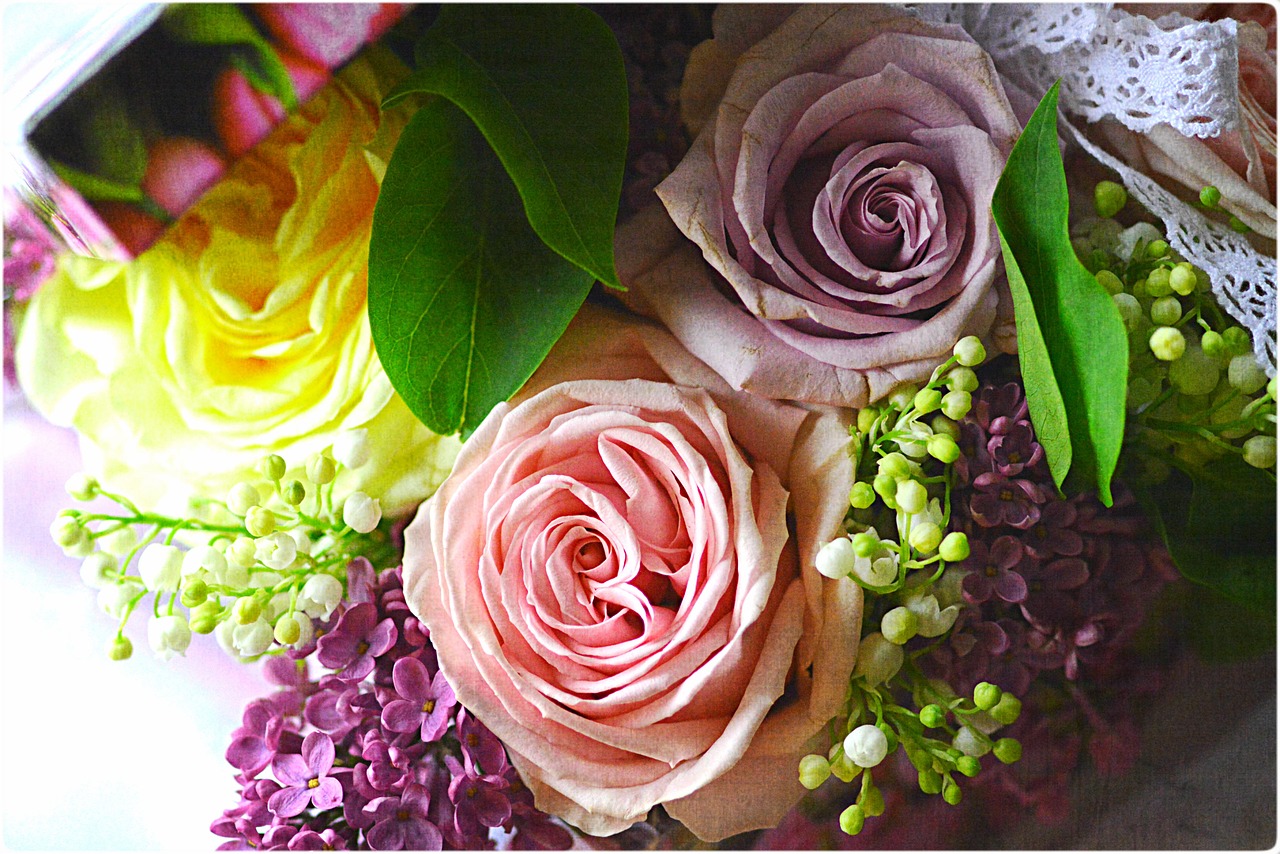 bouquet rose liliac free photo