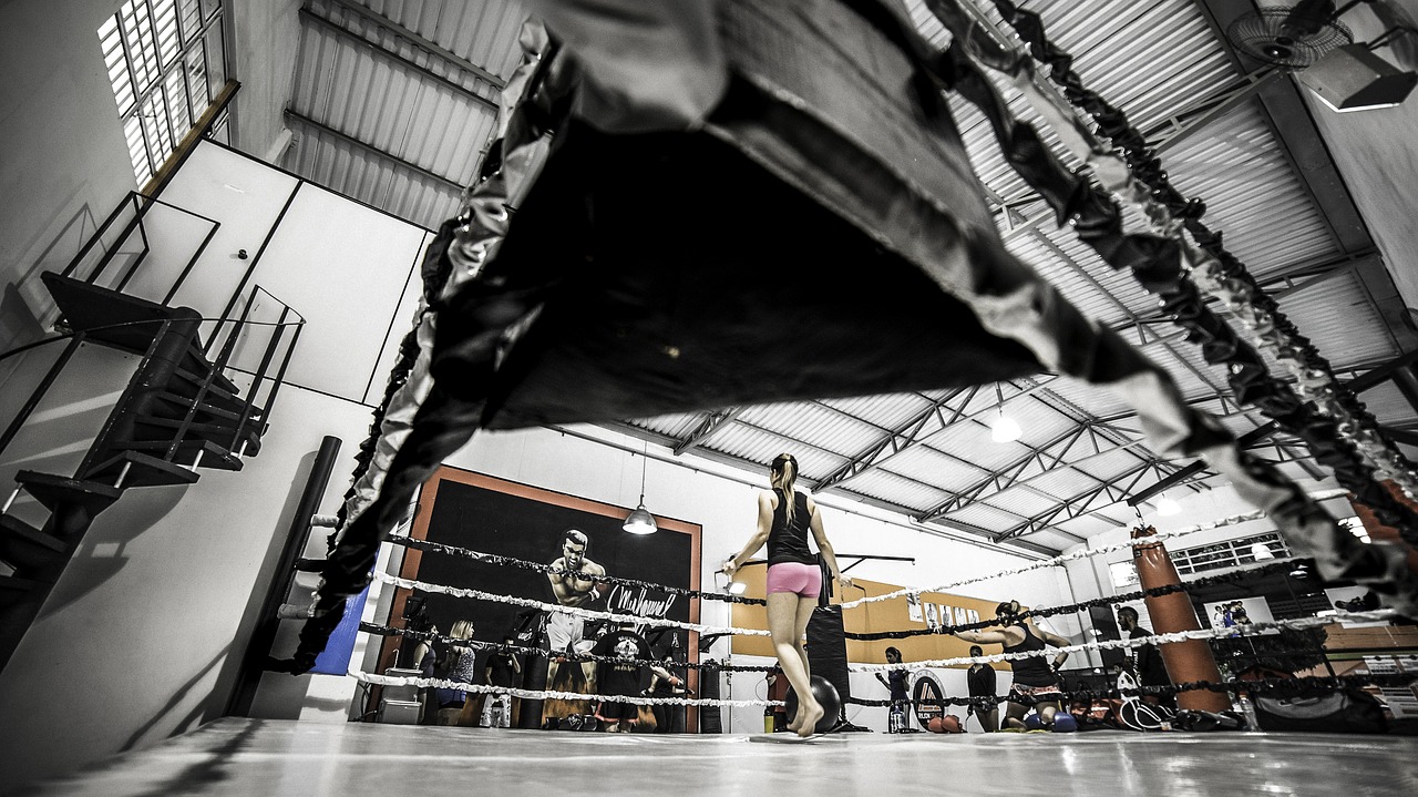 boxing ring jumping people free photo