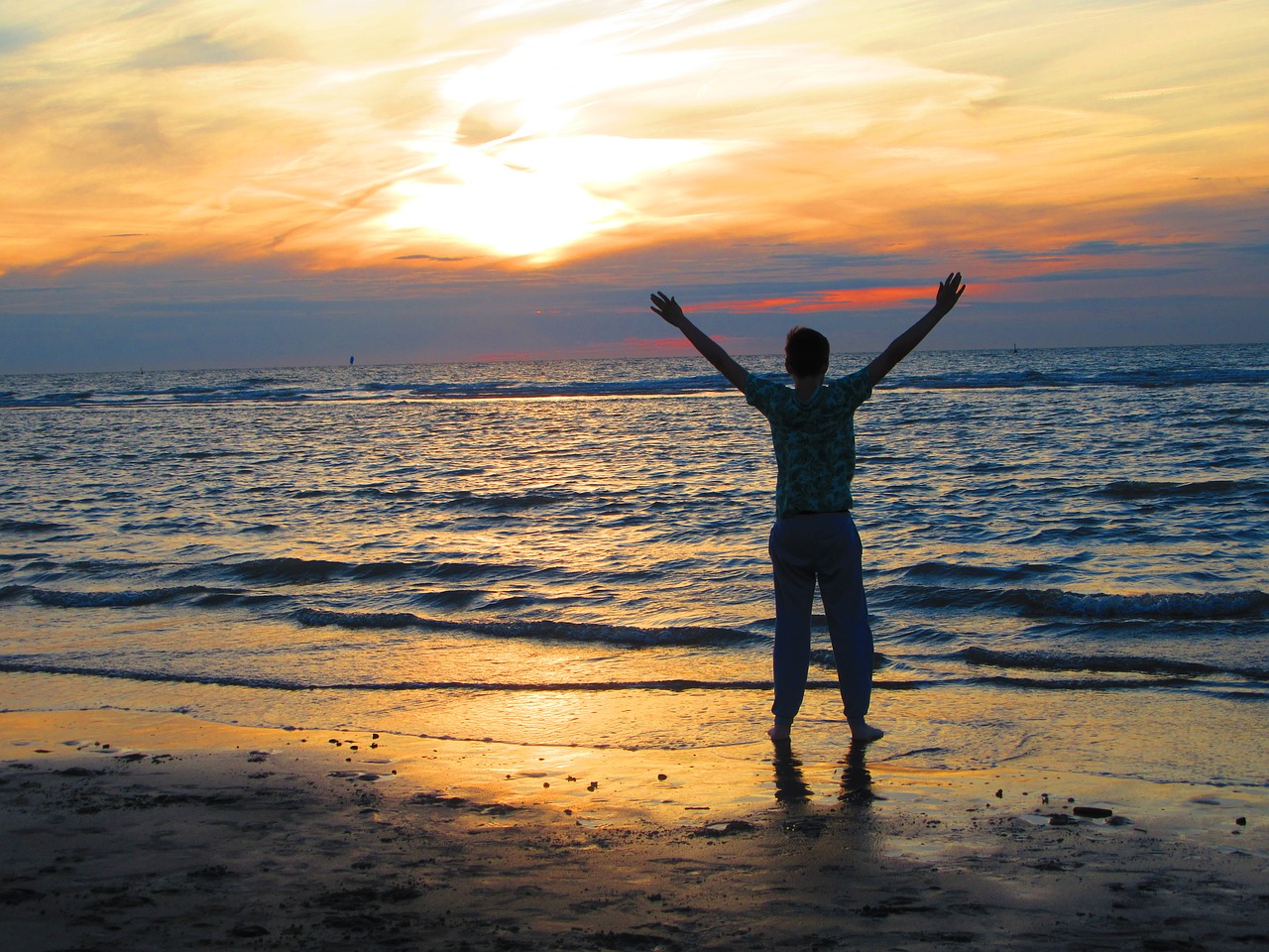 boy sea sunset free photo