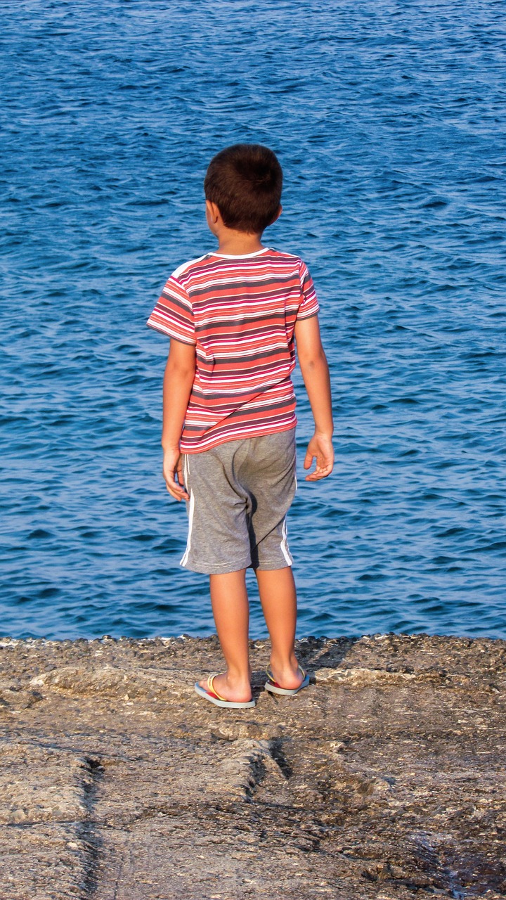 boy looking sea free photo