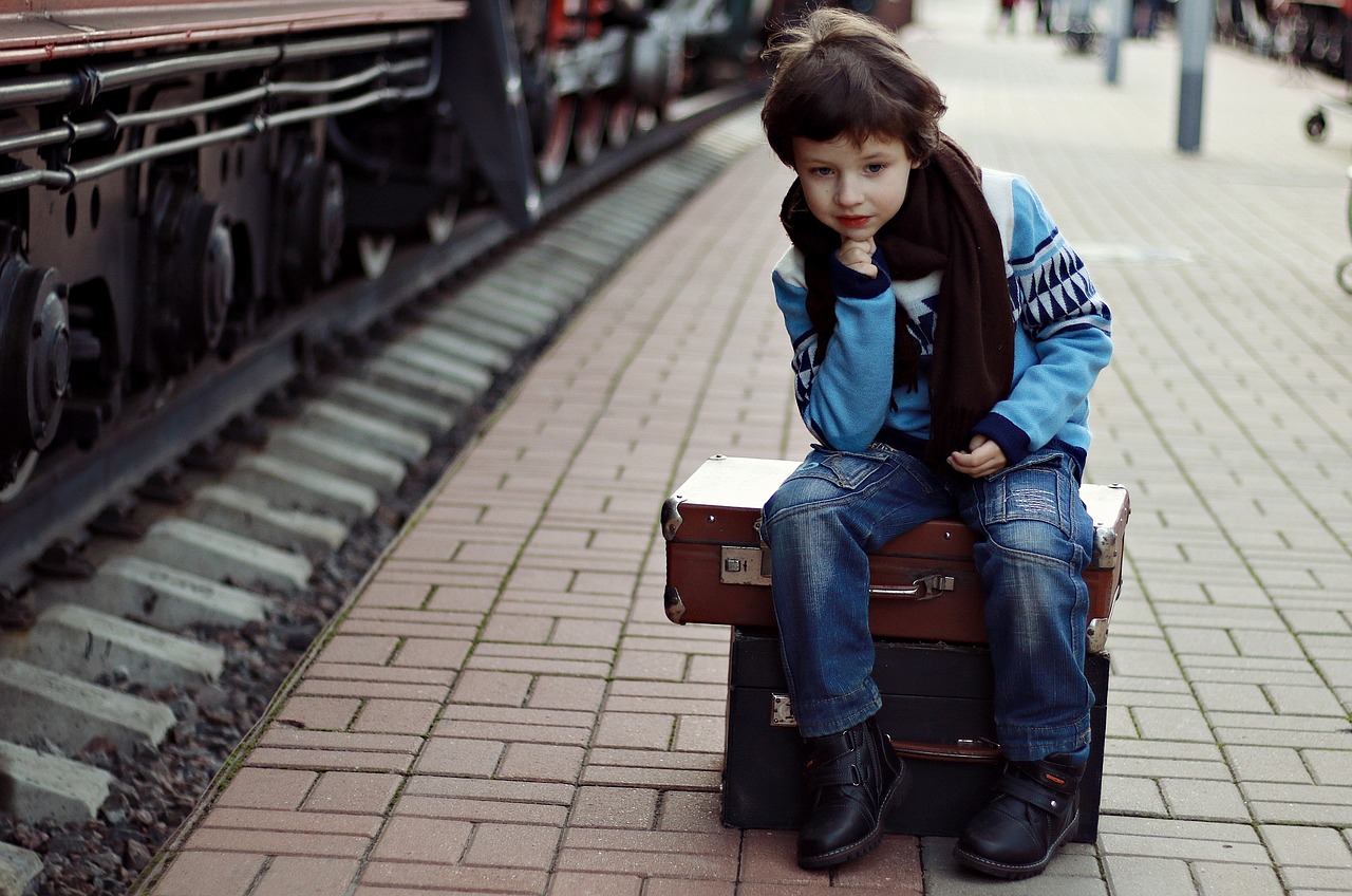 boy  suitcase  sitting free photo