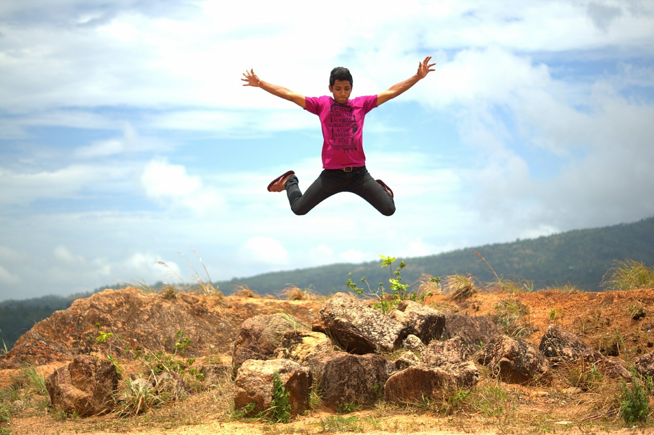 boy jump happy free photo