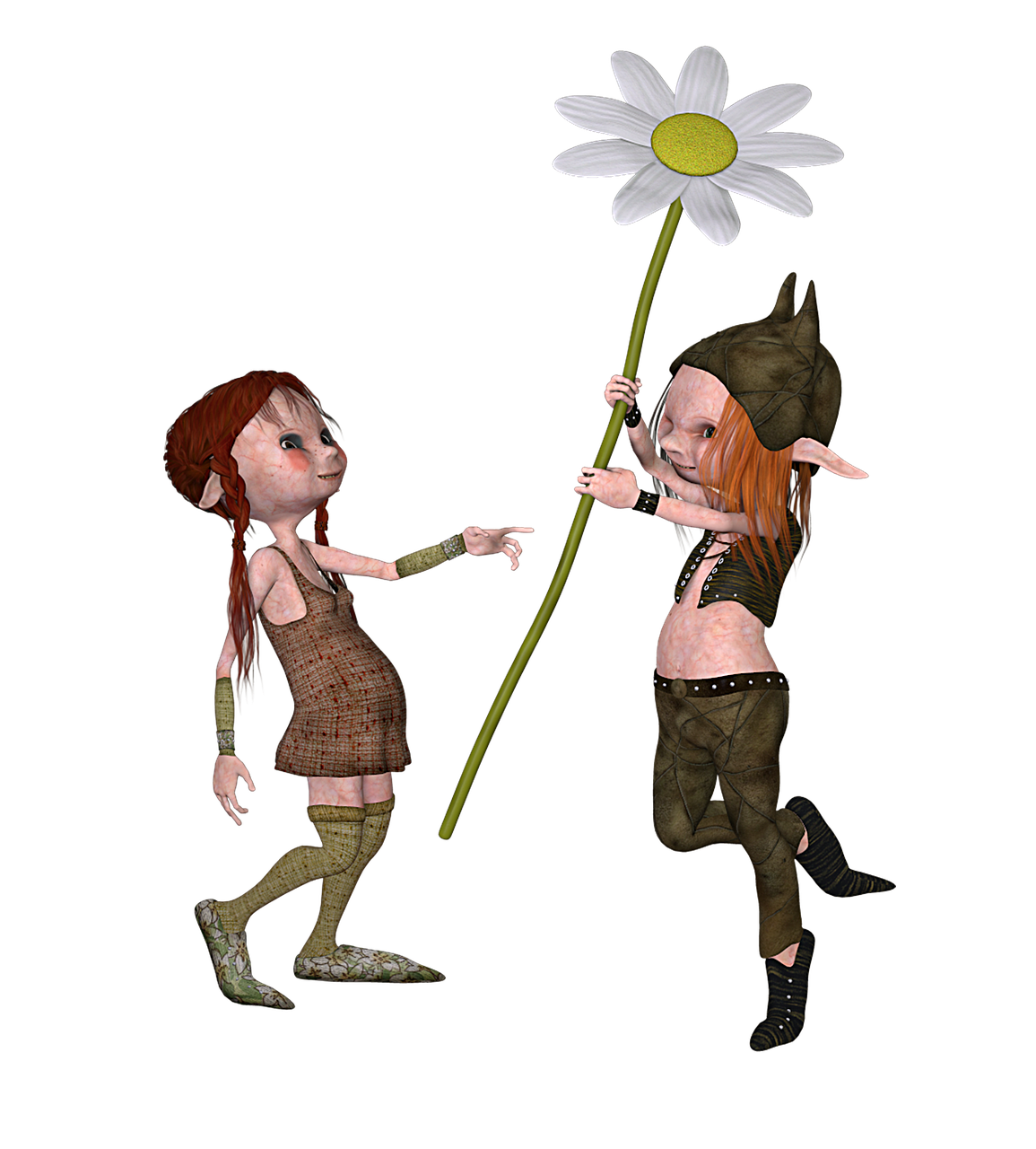 boy and girl elf flower free photo