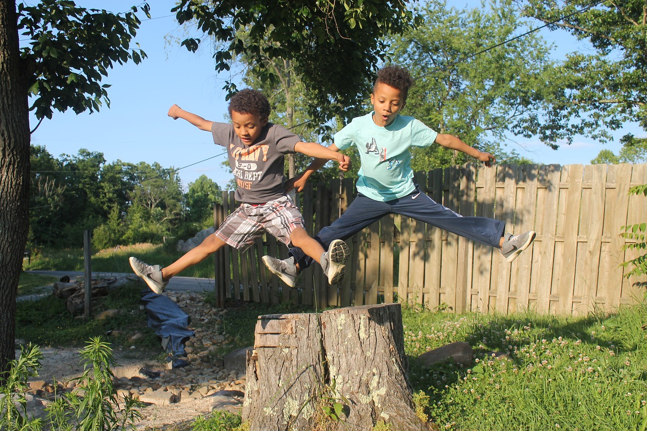 boys twins jumping free photo