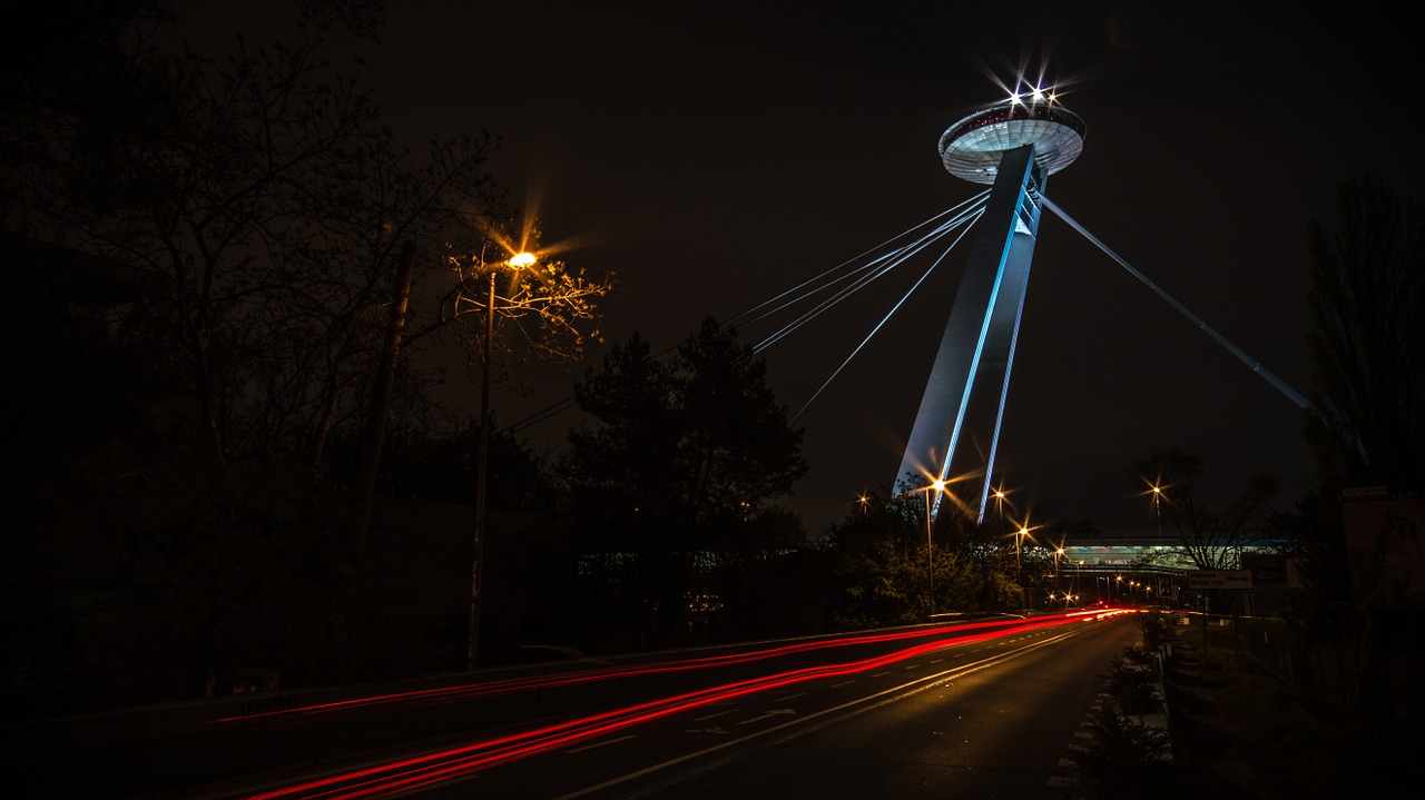 bratislava bridge illuminated free photo