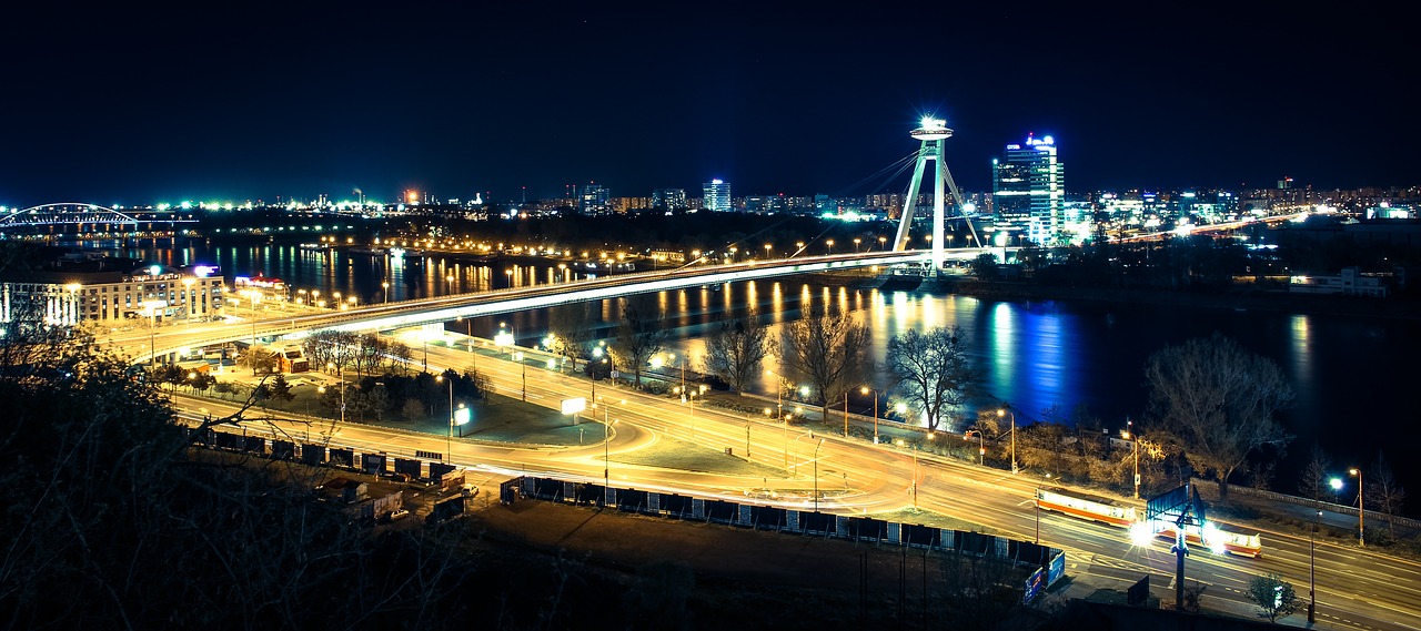 bratislava bridge in the evening free photo