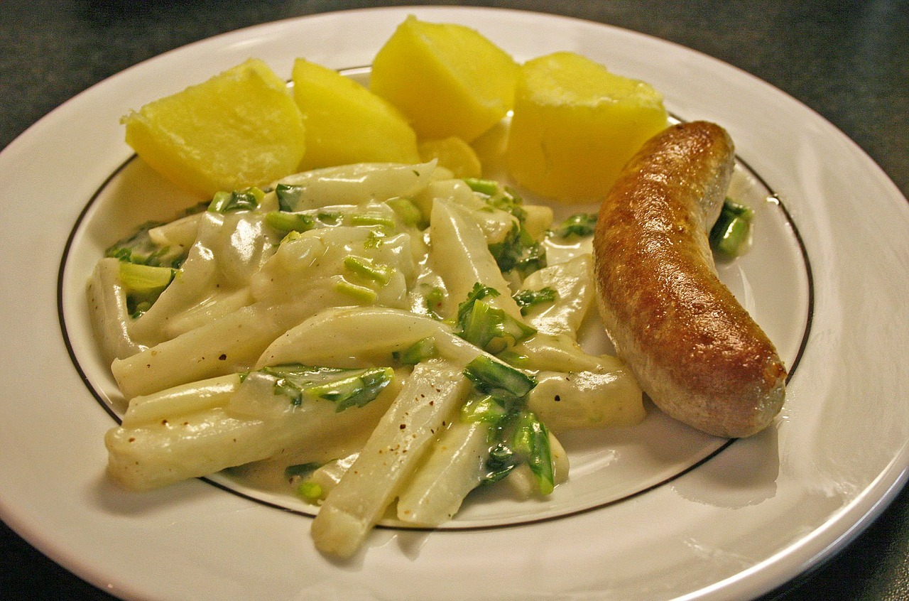 bratwurst asparagus potatoes free photo