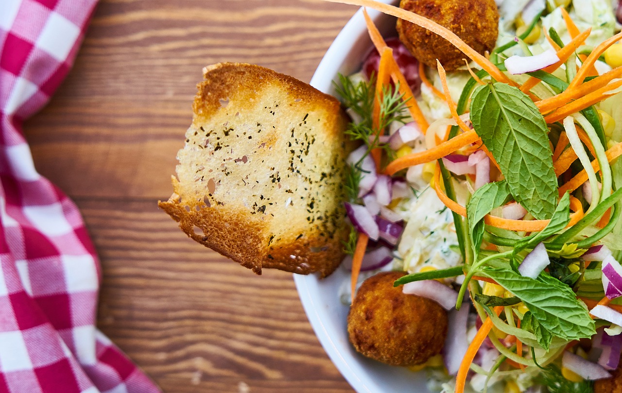 bread salad table free photo