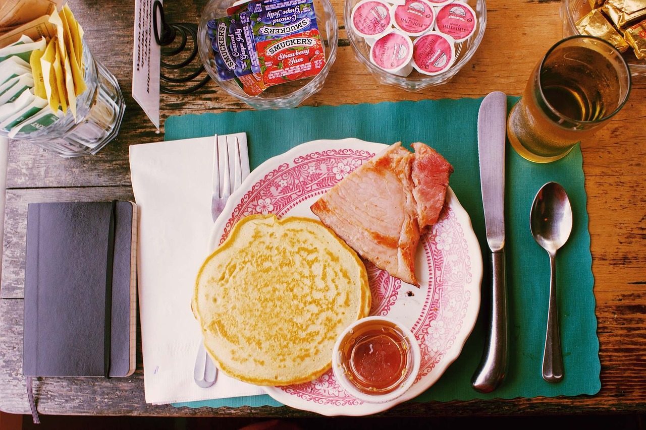 breakfast pancakes ham free photo