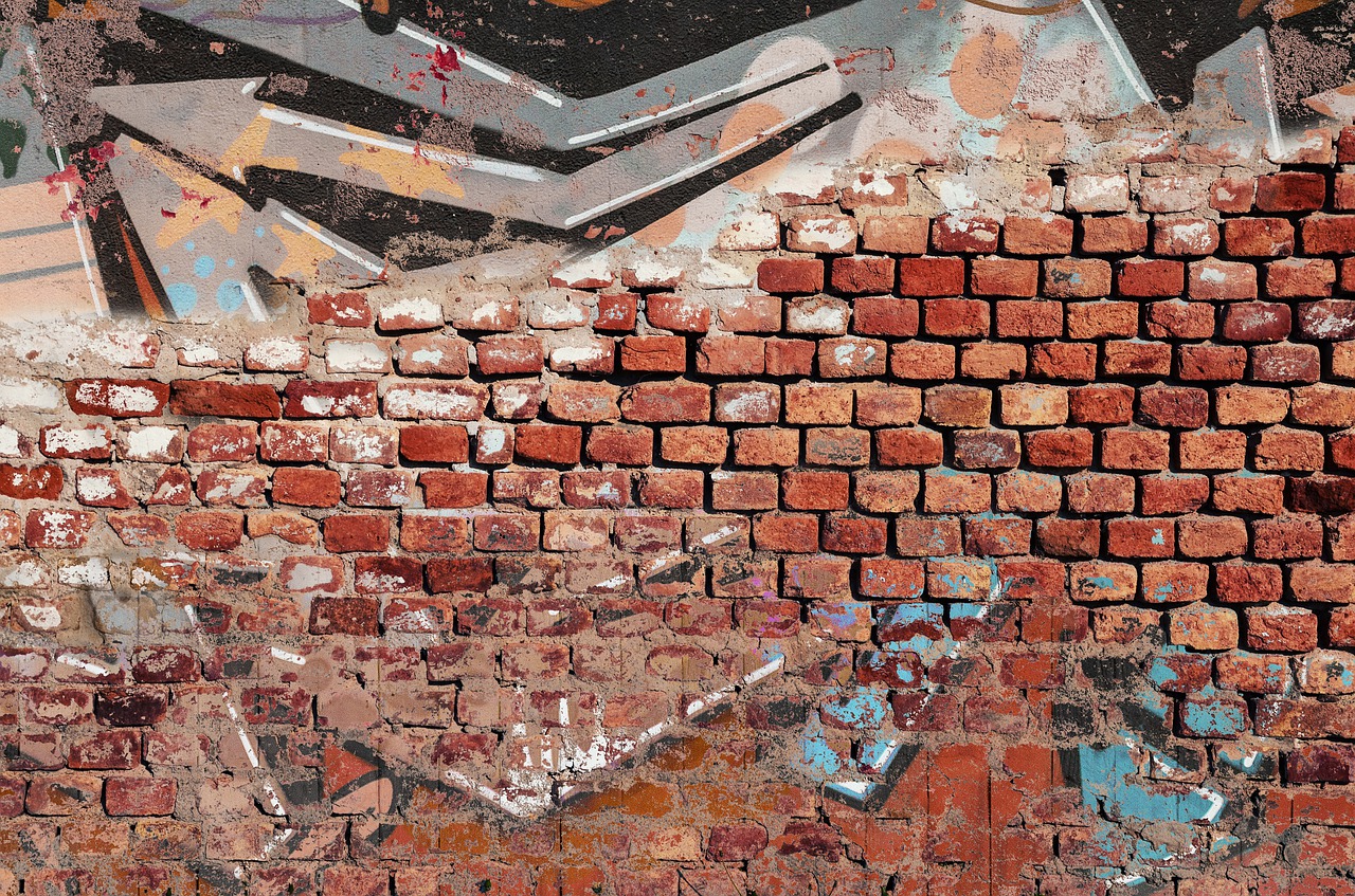 Download free photo of Brick, brick wall, brick background, graffiti,  graffiti art - from 