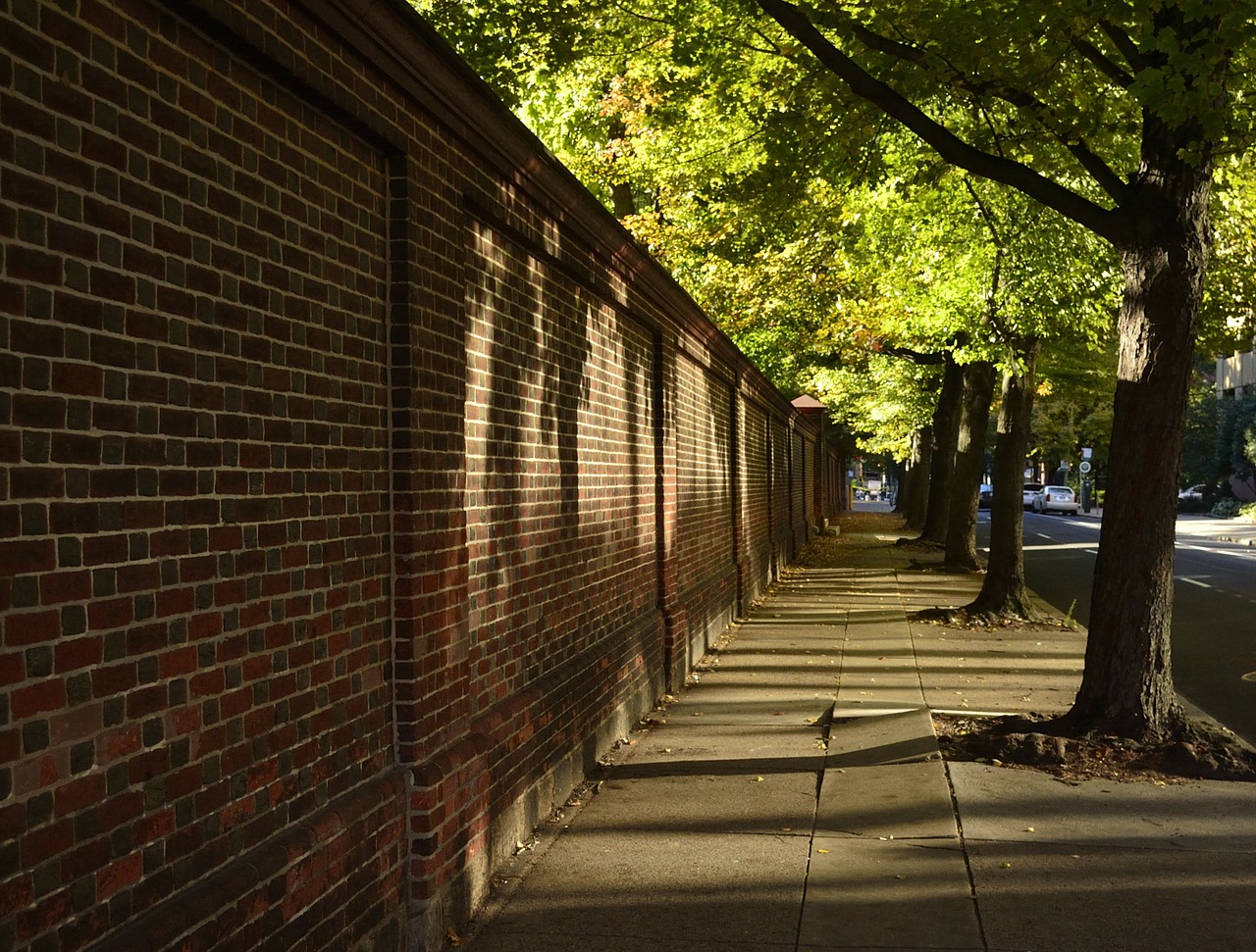 brick wall street sidewalk free photo