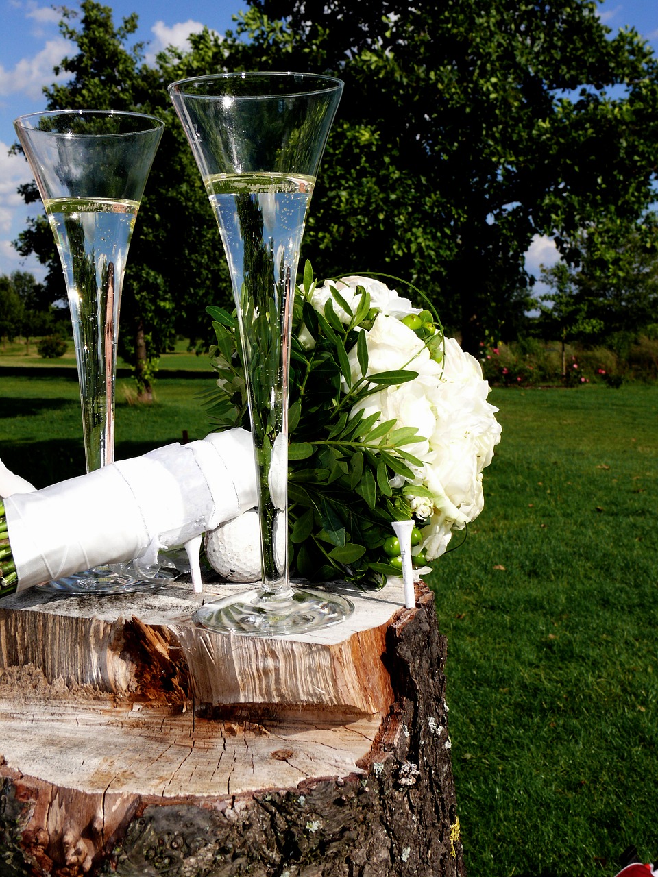 bridal bouquet champagne sektglässer free photo