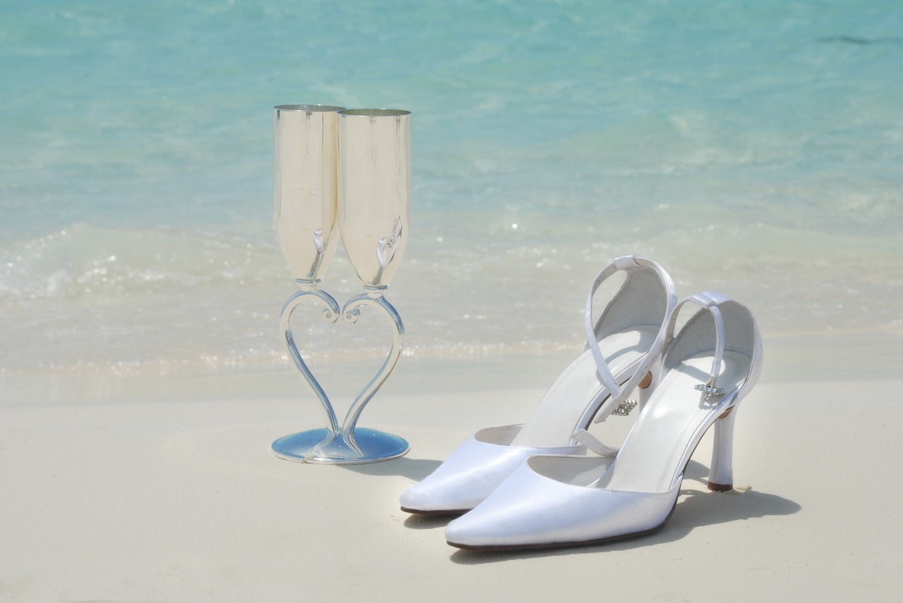 bridal shoes wedding glasses beautiful beach free photo