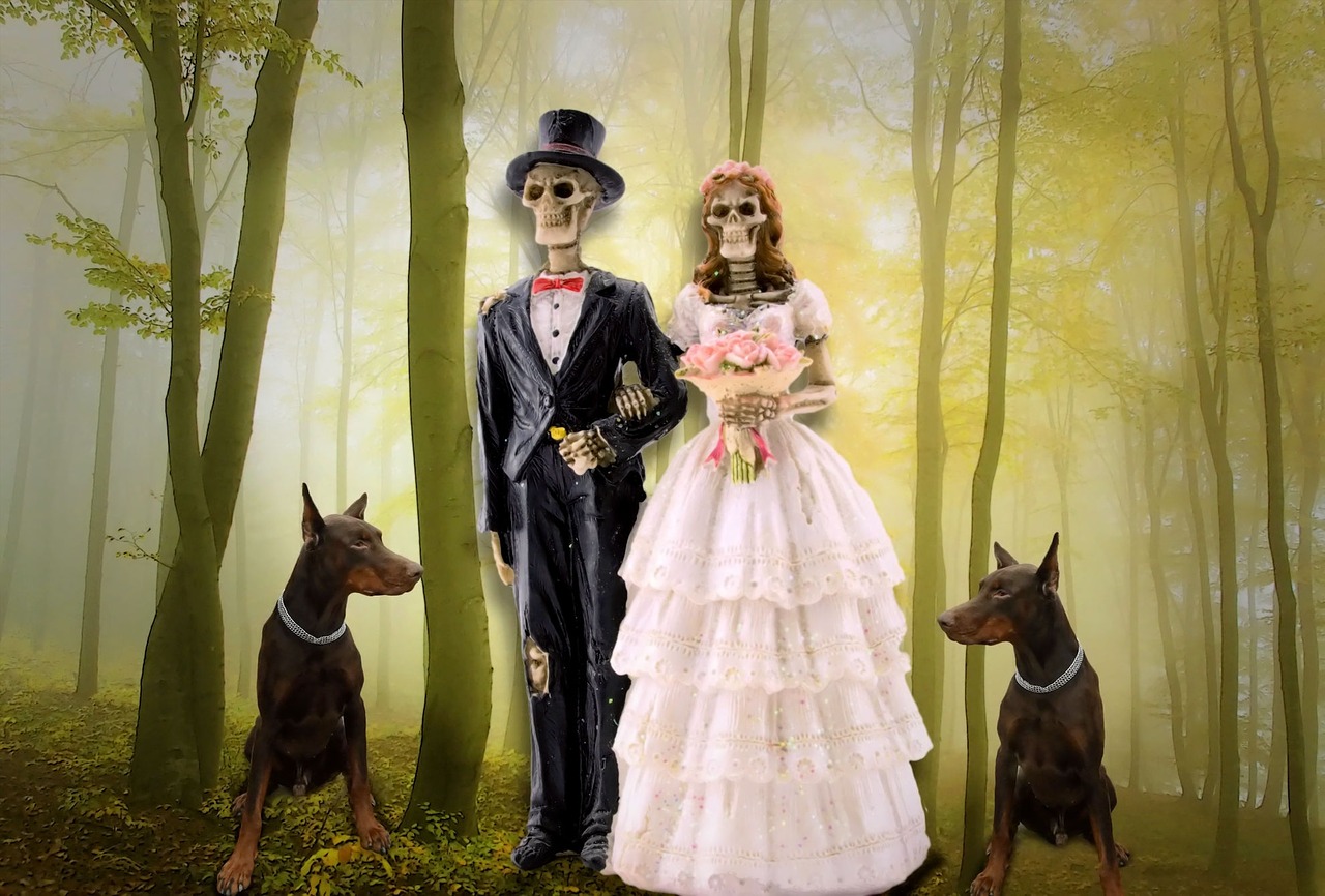 bride and groom skeleton gothic free photo