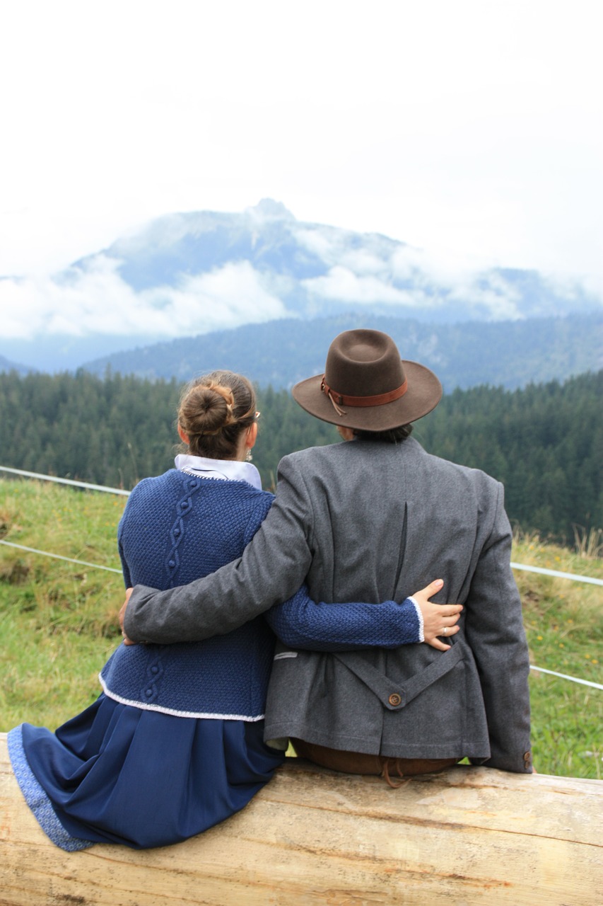 bride and groom  mountains  costume free photo