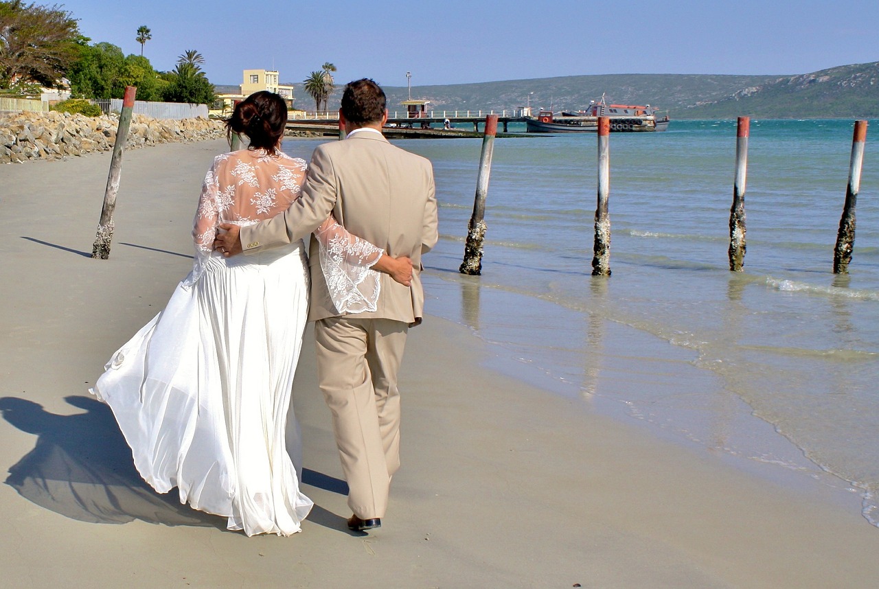 bride and groom wedding beach free photo