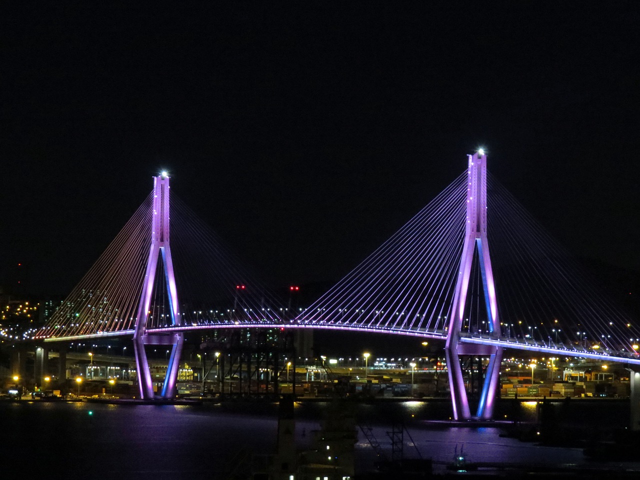 bridge night view bridge illumination free photo