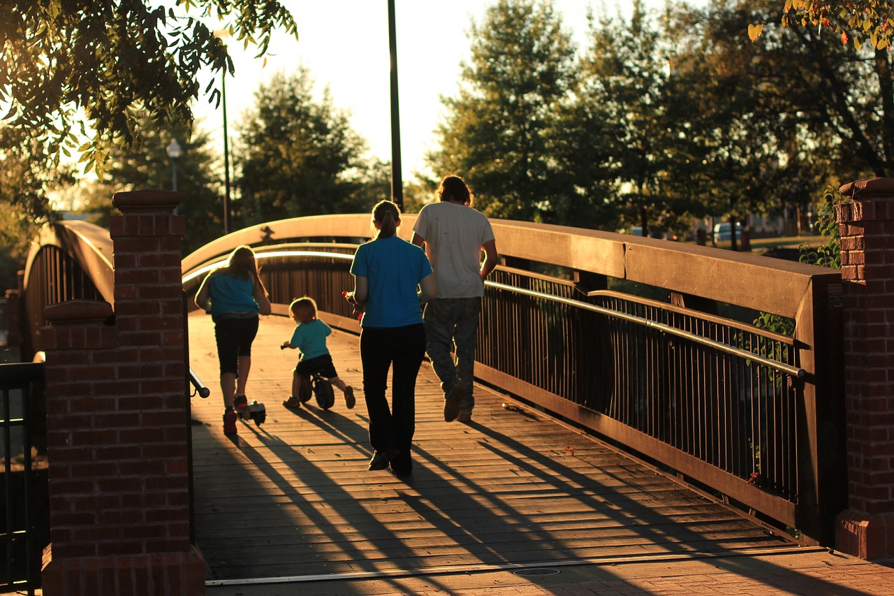 family bridge sunset free photo