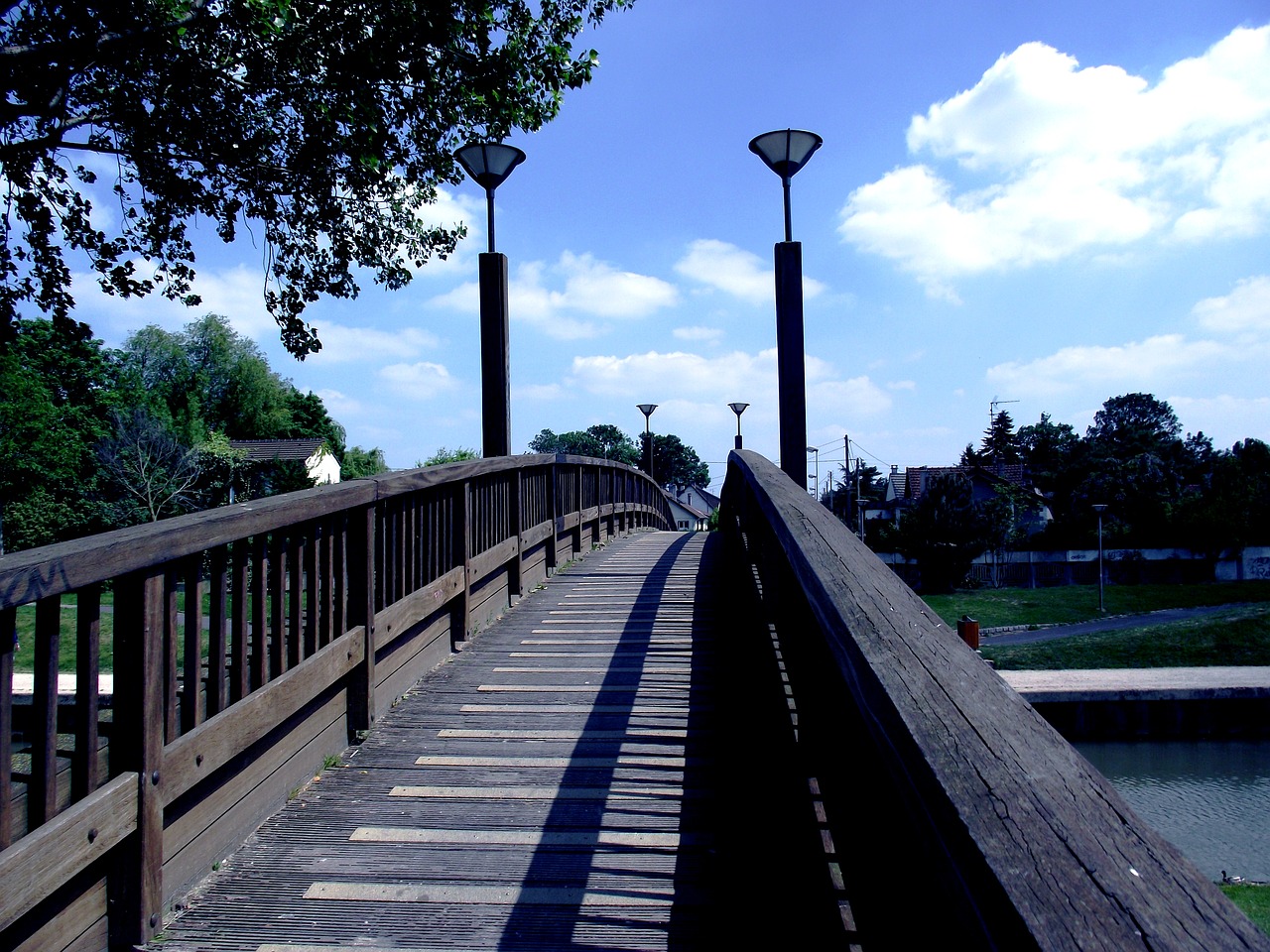 bridge streetlights wooden bridge free photo