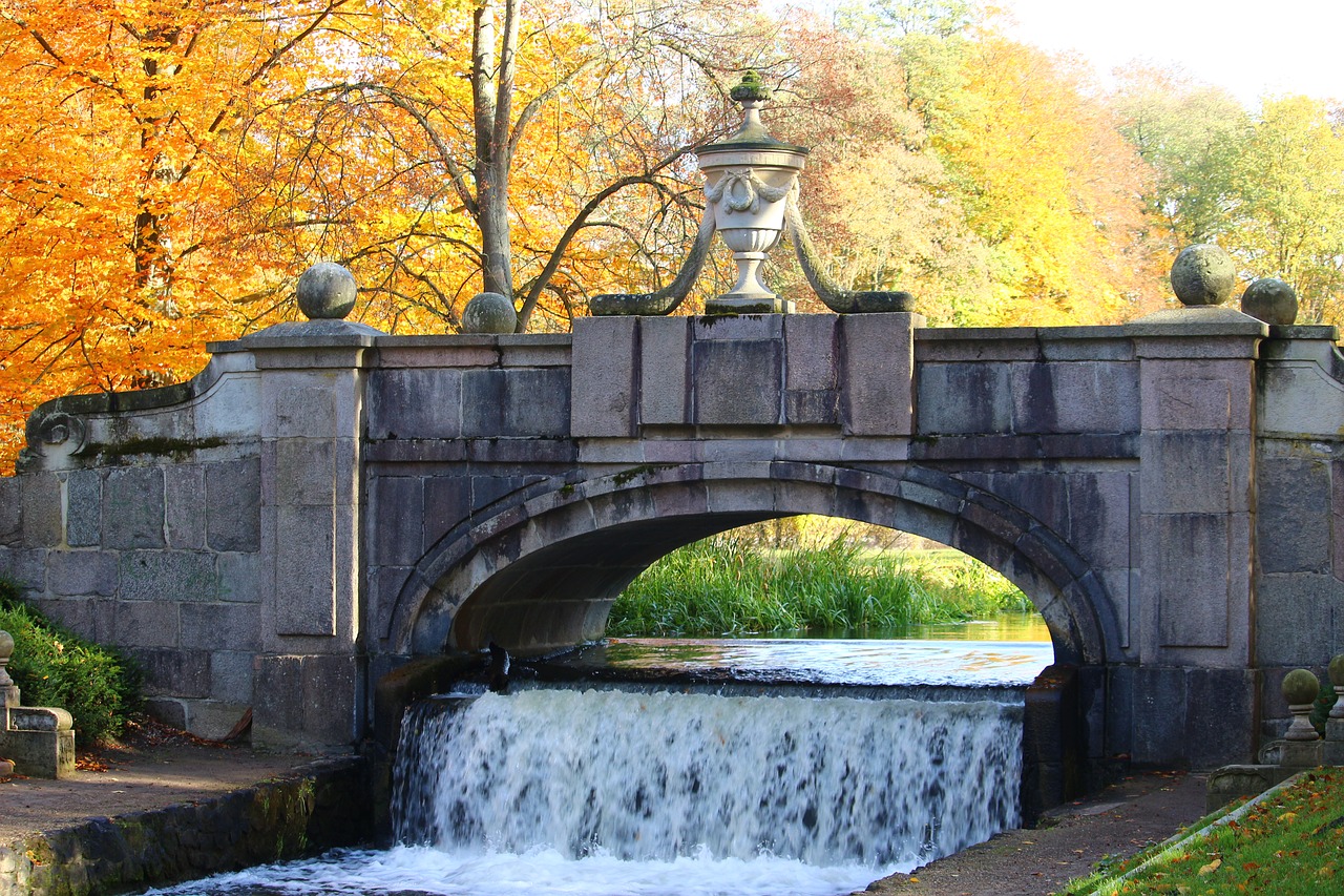 bridge waterfall autumn free photo