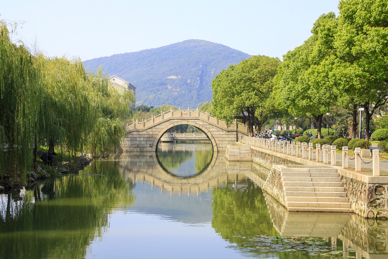 bridge running water trees free photo