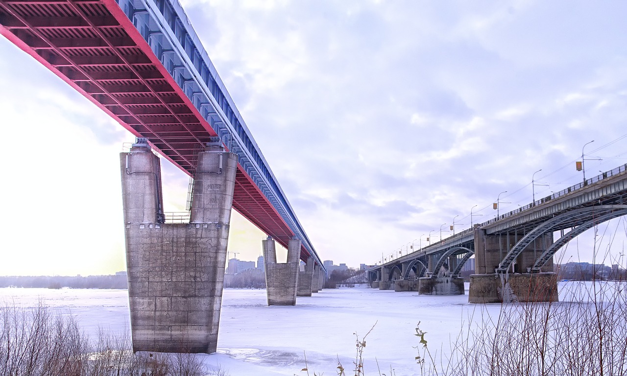 bridge river winter free photo