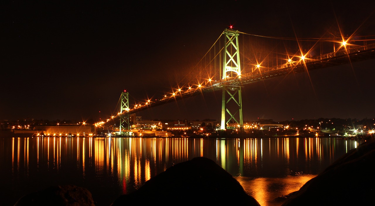 bridge night illuminated free photo