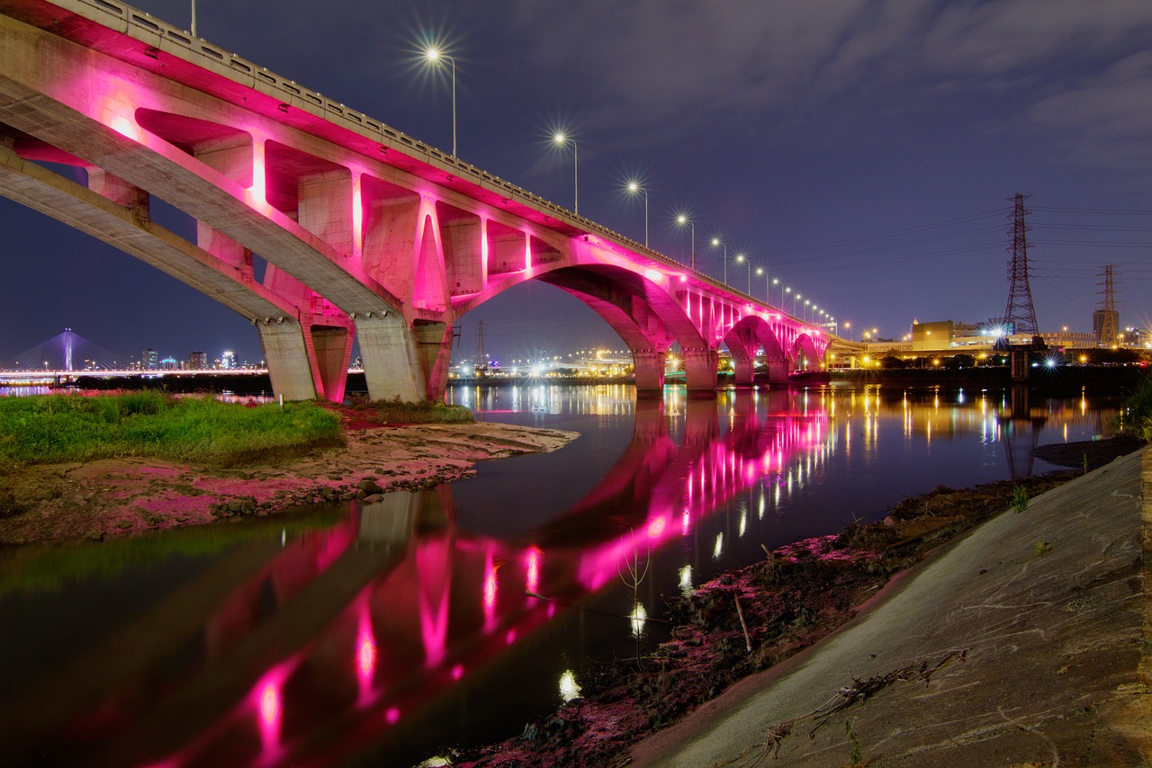 bridge river night free photo