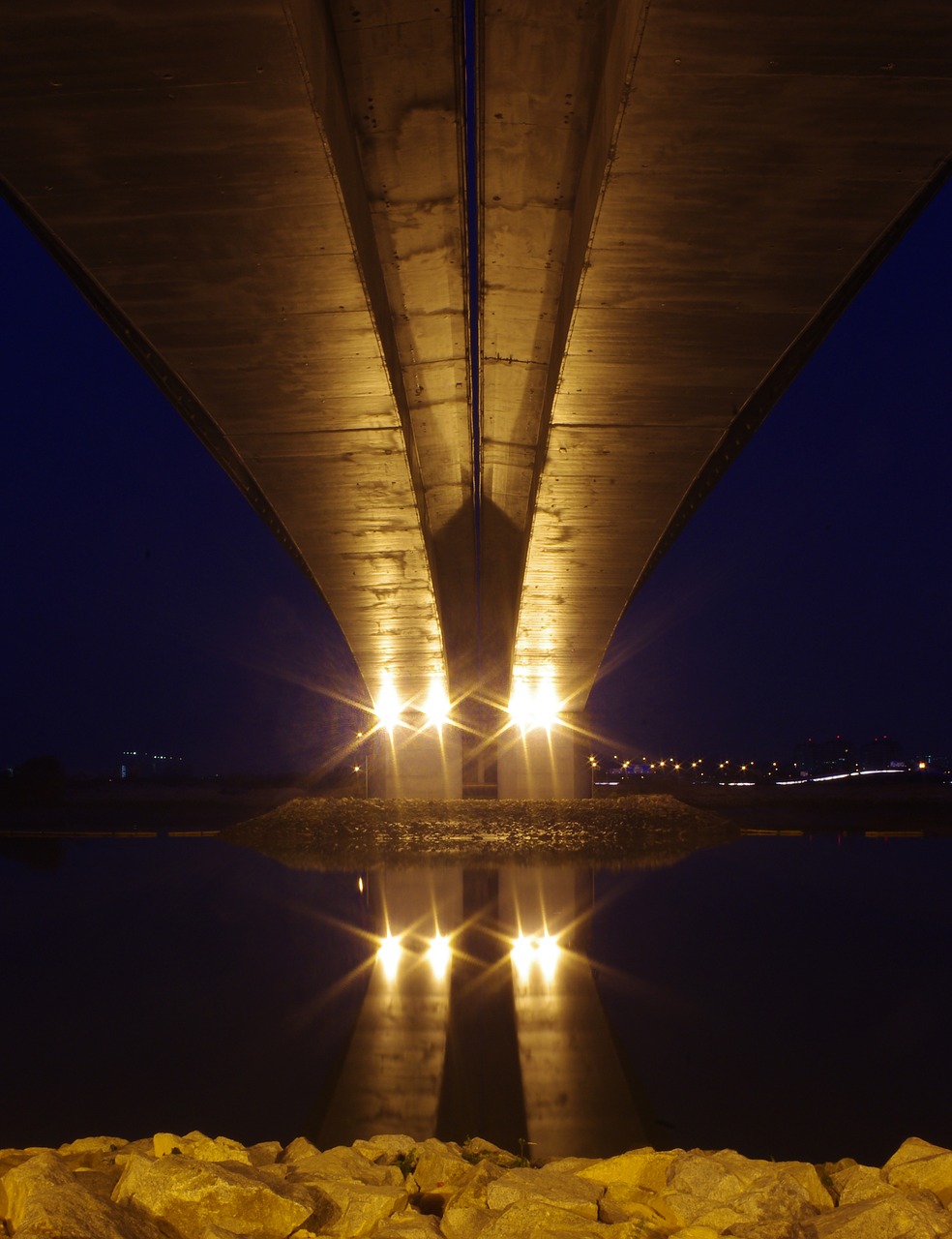 bridge night river free photo