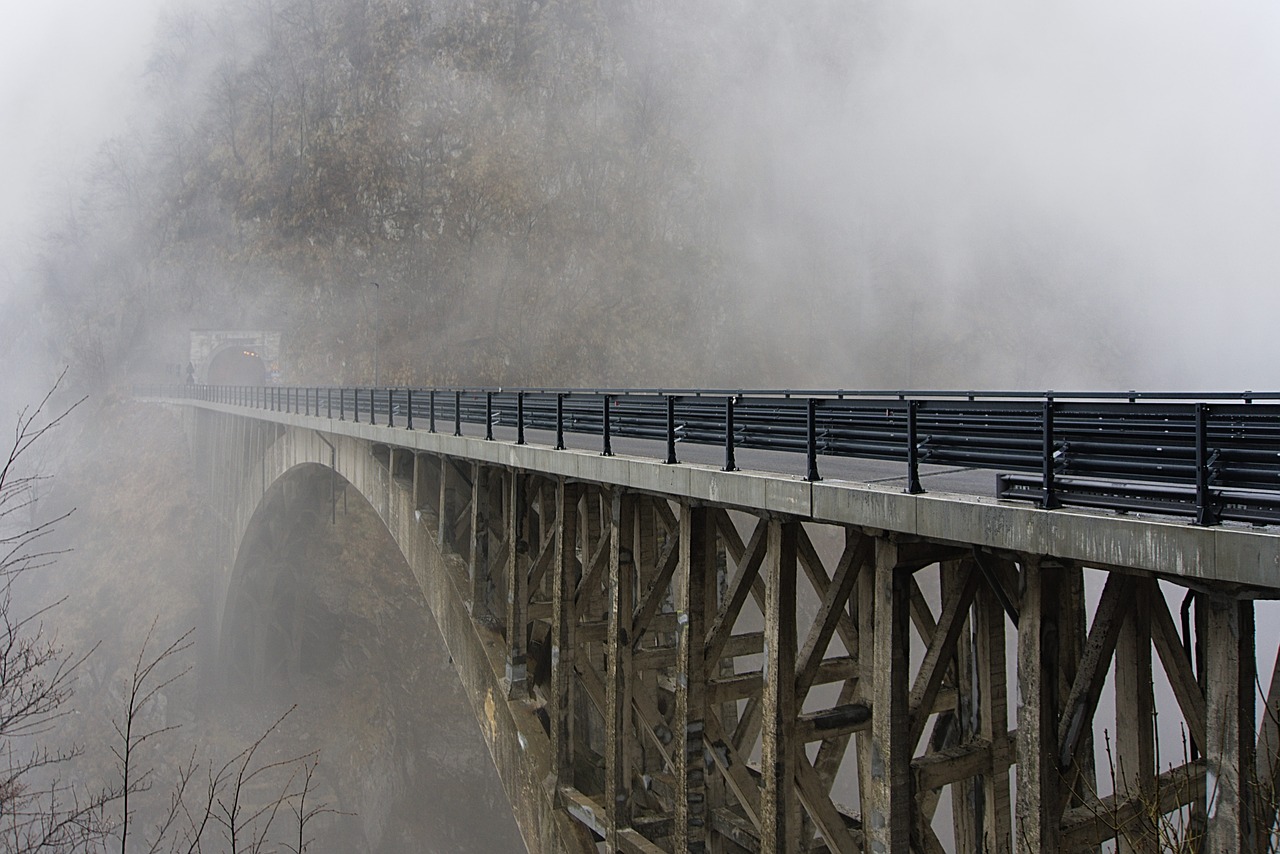 bridge fog roads free photo