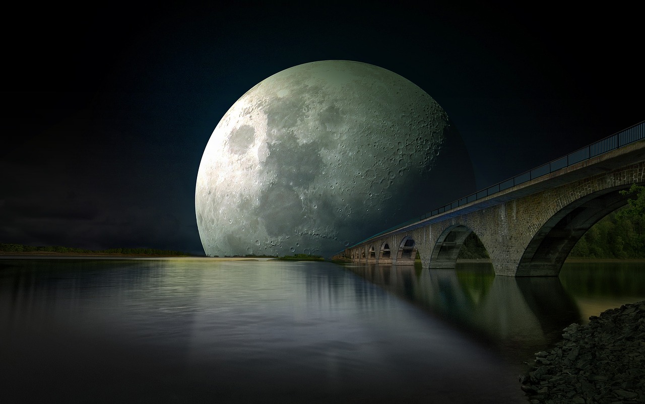 bridge moon sea free photo