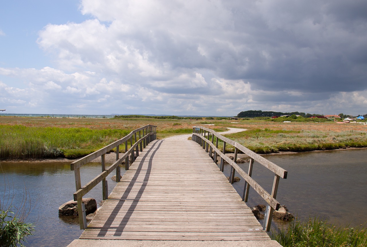 bridge stream clouds free photo