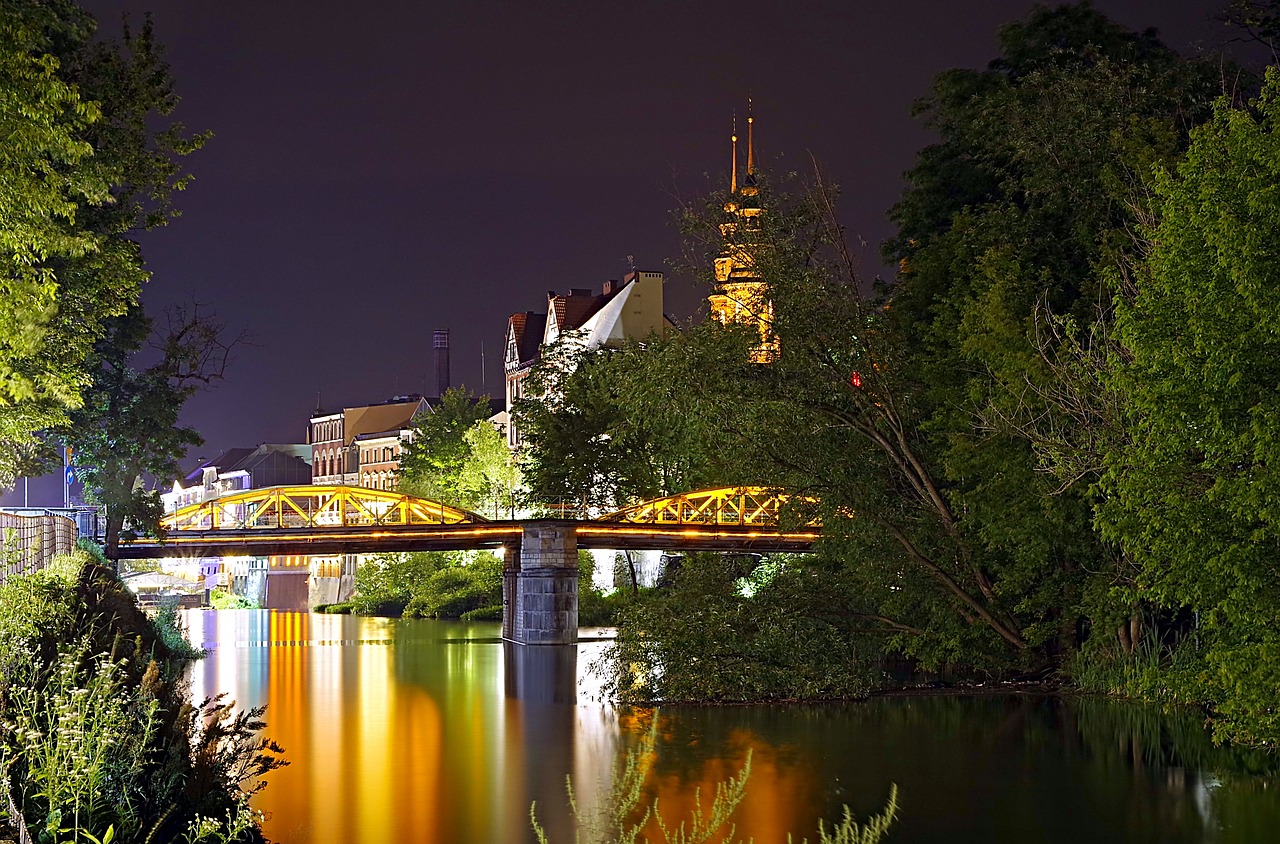 bridge night river free photo