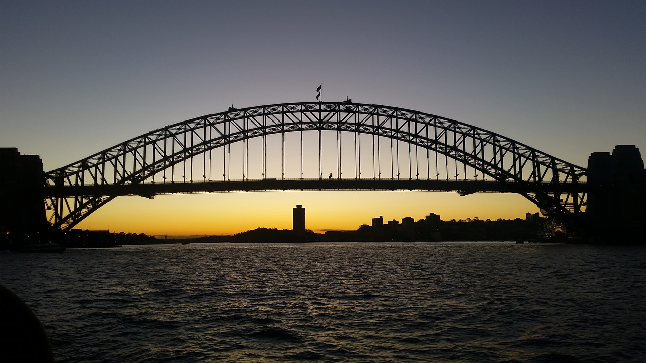 bridge sunset harbour free photo