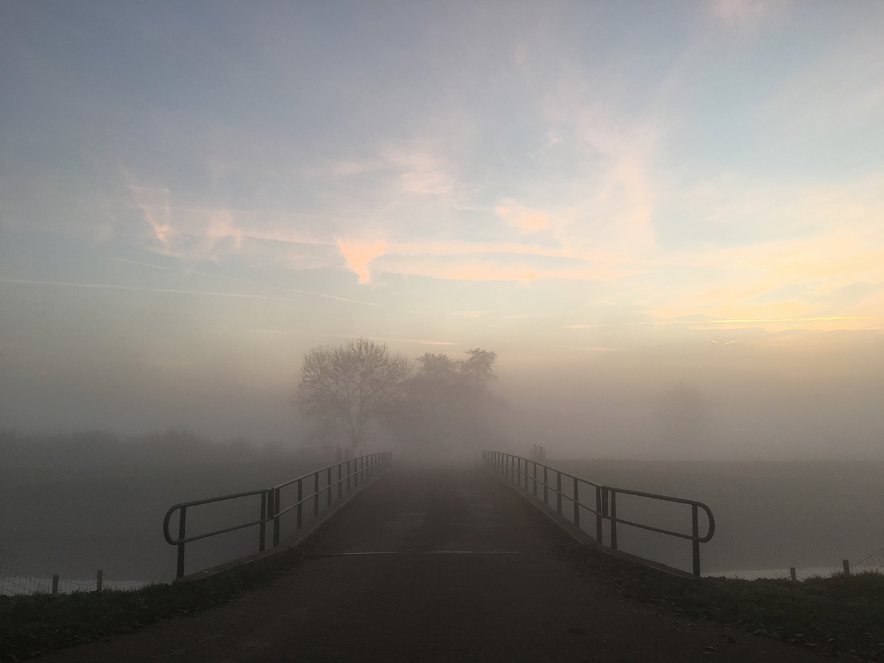 bridge foggy sunset free photo