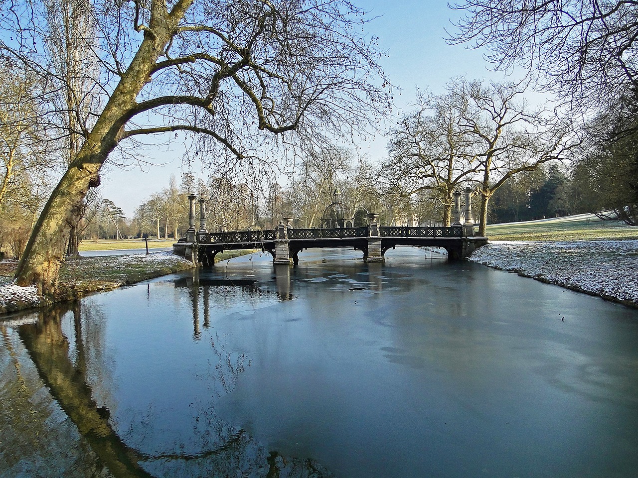 bridge winter water free photo