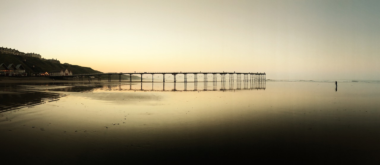 bridge sunset low tide free photo