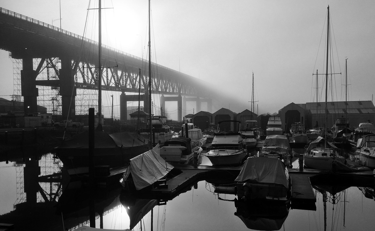 bridge fog boats free photo