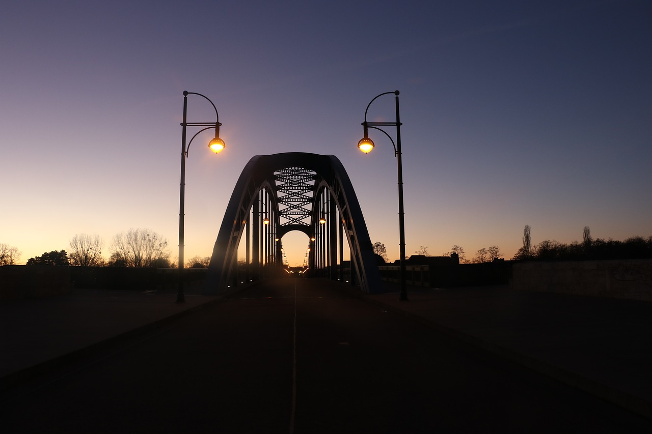 bridge evening light city lights free photo